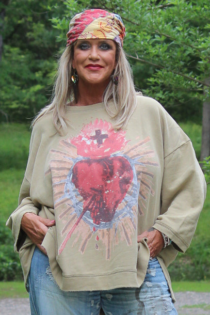 Dance With The Moon Sweatshirt - Olive Sacred Heart