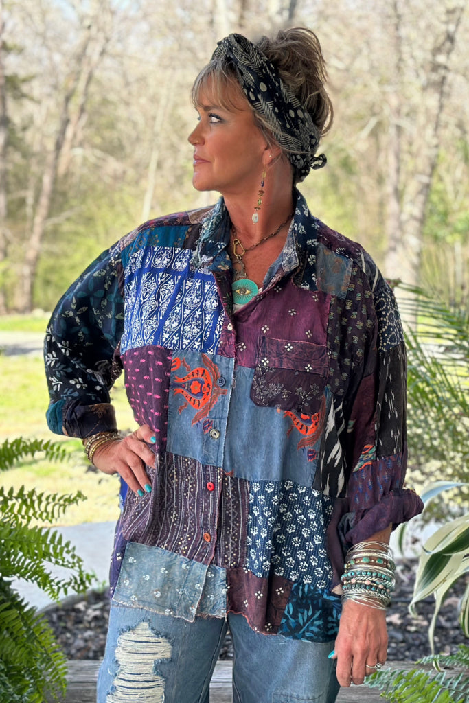 Patchwork Sunrise Top - Plum JG 202