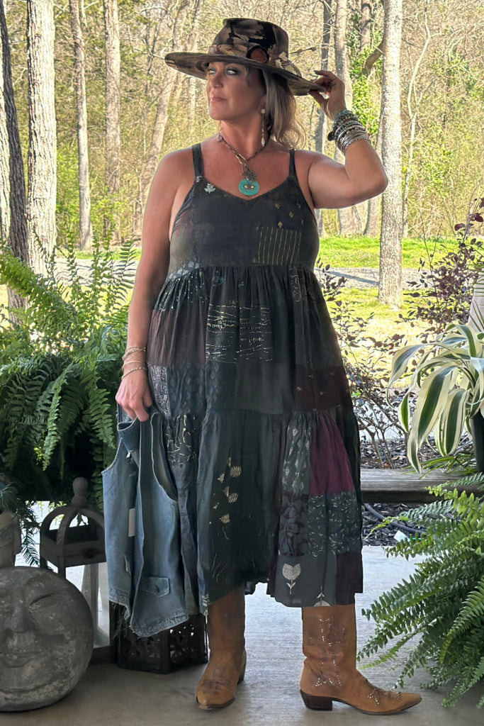 Patchwork Sunrise Halter Dress - Chocolate JG 198