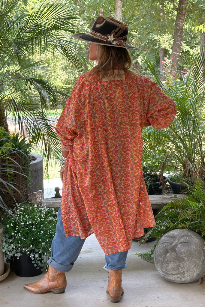 Meadow Stroll Duster - Peach Floral