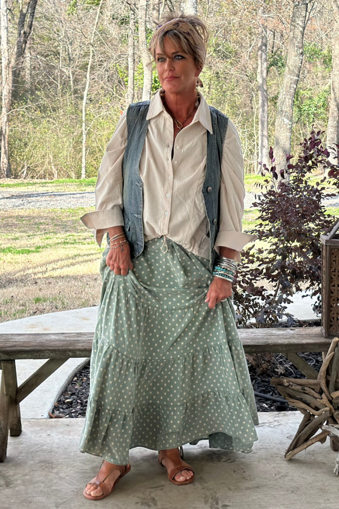 Fly Away Skirt - Olive Dot