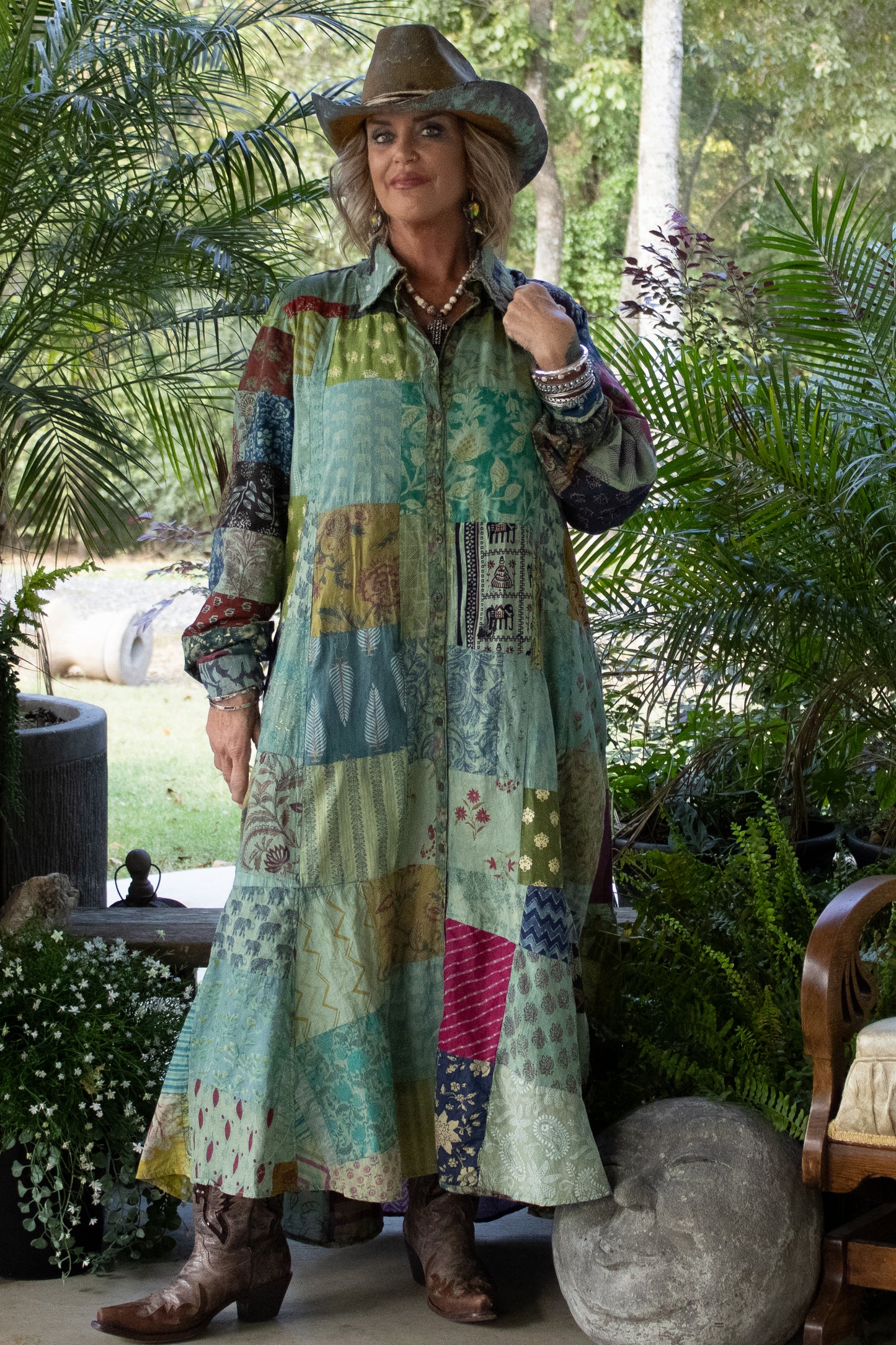 Patchwork Sunrise Duster - Teal