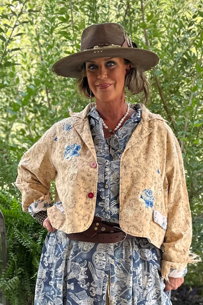 Flora Blue Jacket - Pale Yellow