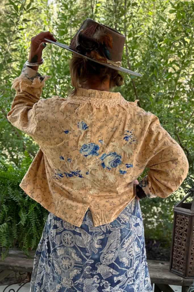 Flora Blue Jacket - Pale Yellow