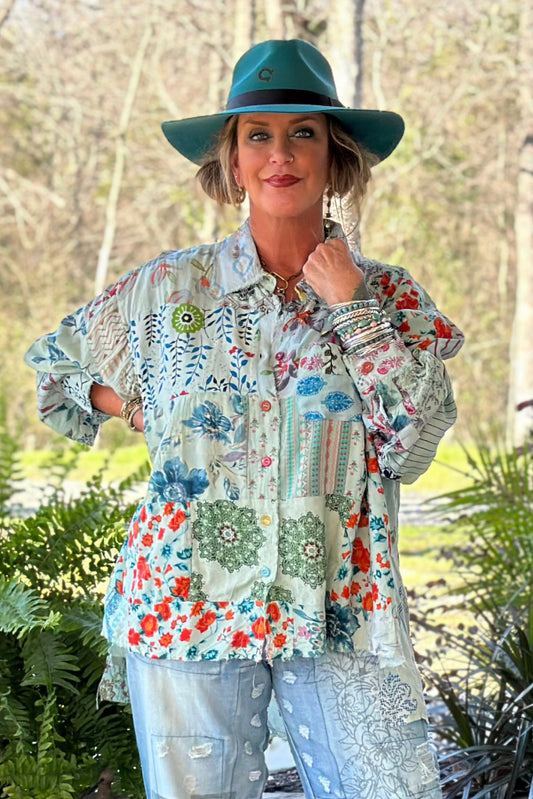Patchwork Sunrise Top - Sky JG 203