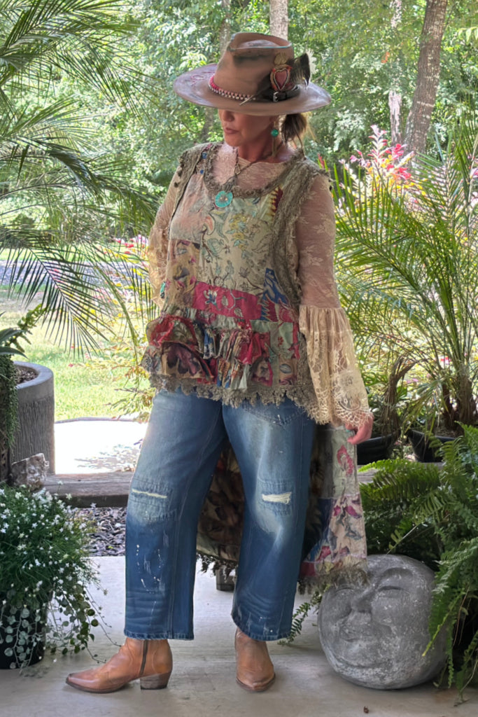 Ruffle Up Hi-Lo Top - Red/Teal