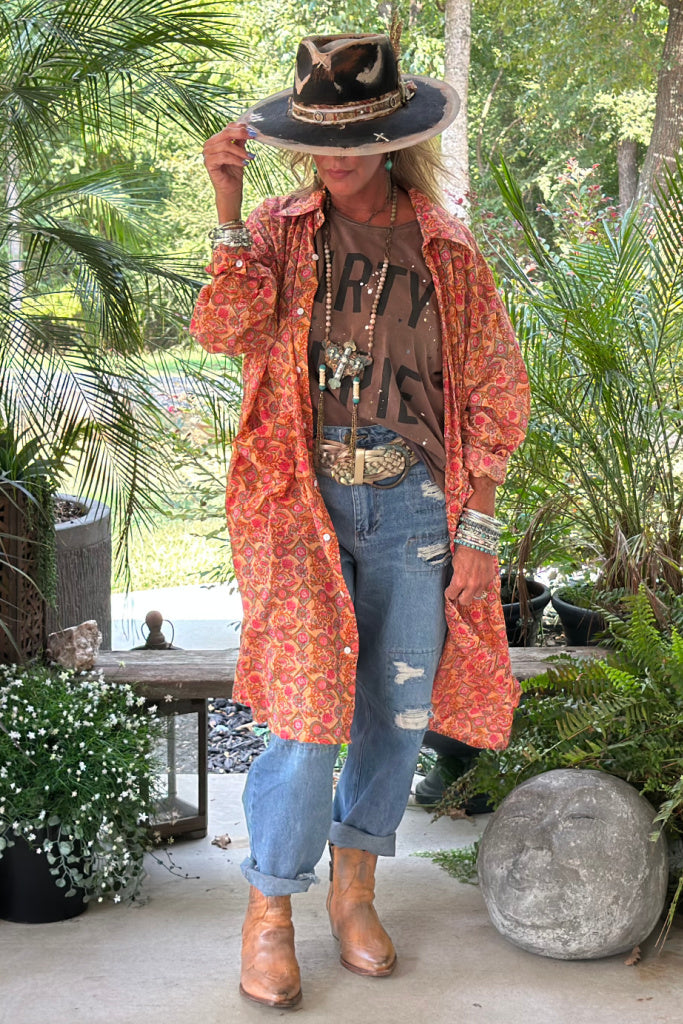 Meadow Stroll Duster - Peach Floral