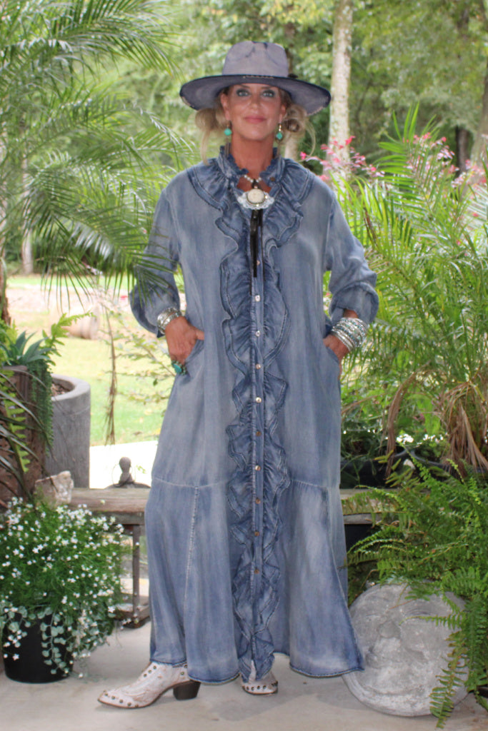 A Ruffle In Time Dress - Chambray