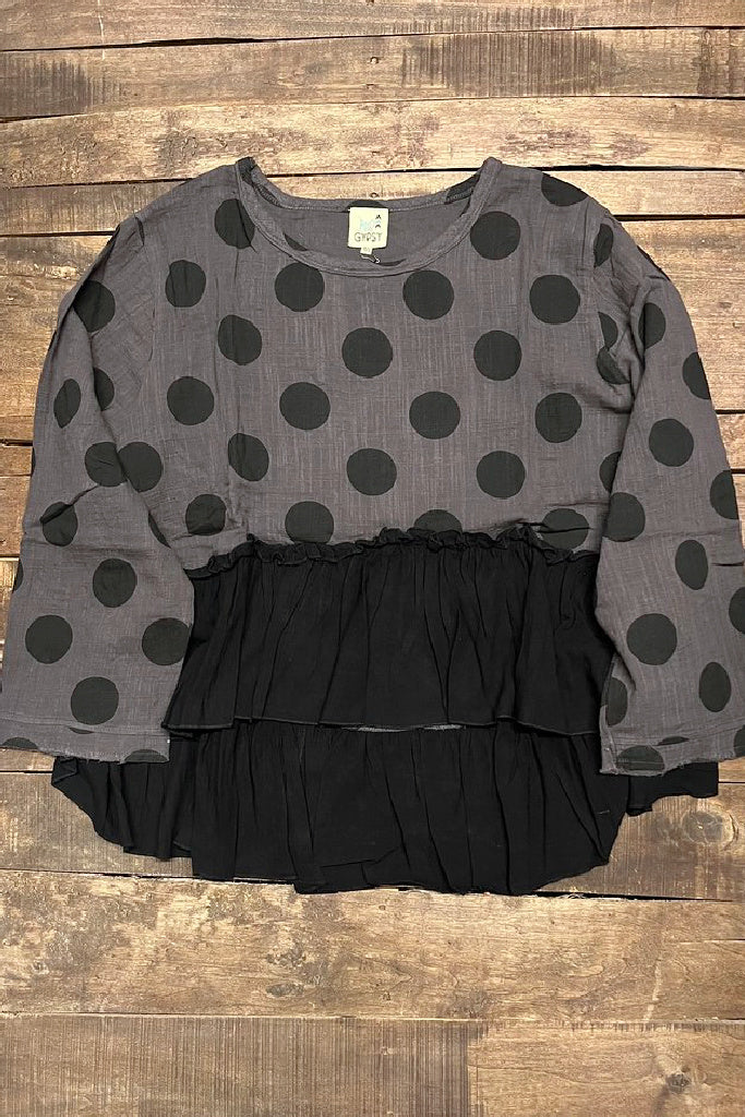 No Looking Back Top - Charcoal Dot