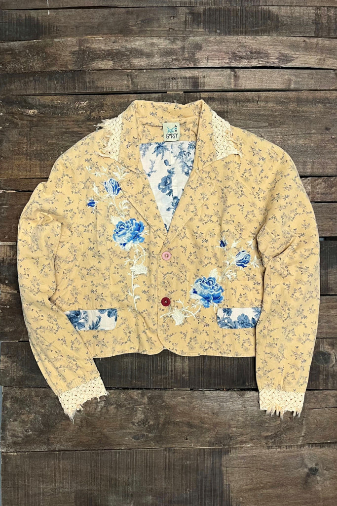 Flora Blue Jacket - Pale Yellow