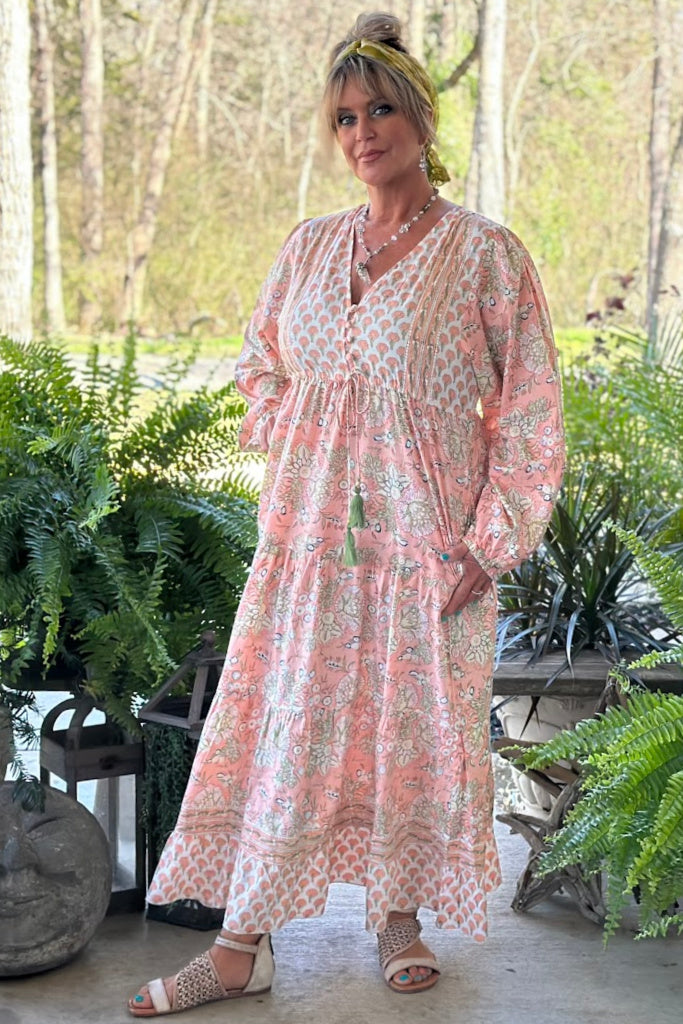 Patchwork Sunrise Maxi Dress - Peach JG-208