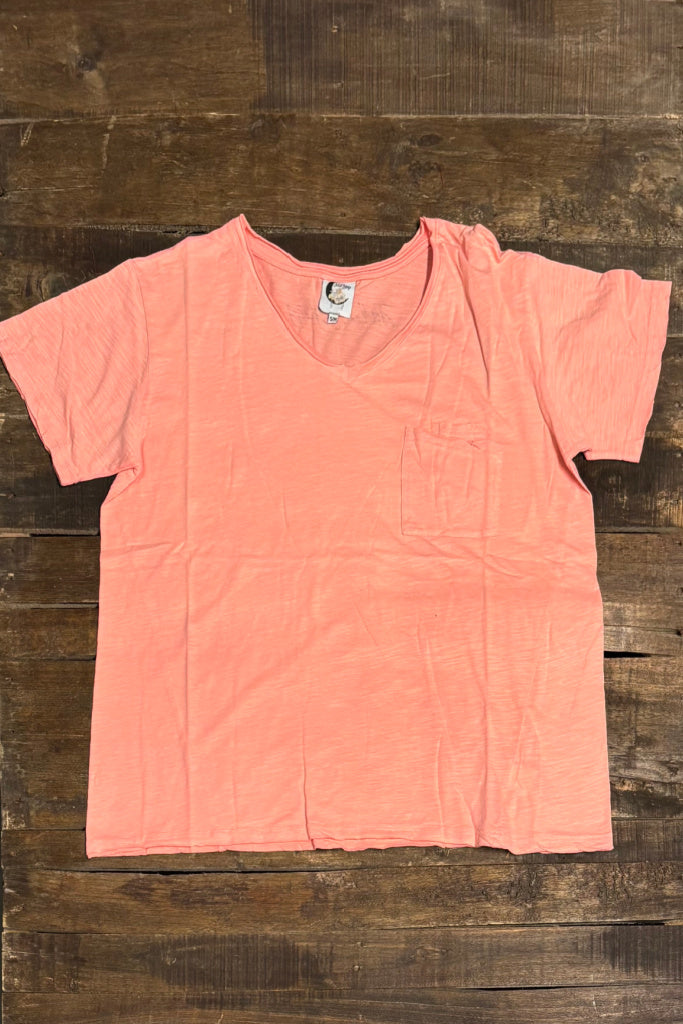 Moon Dance V-Neck Tee - Coral