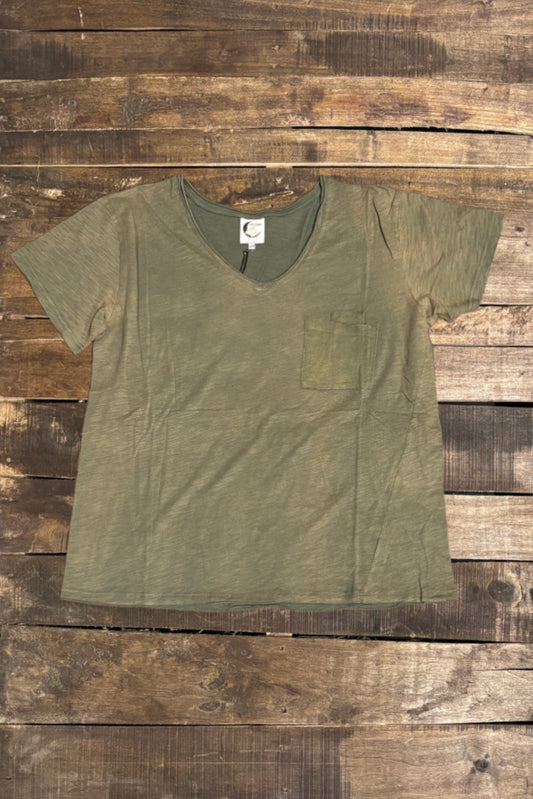 Moon Dance V-Neck Tee - Vintage Moss