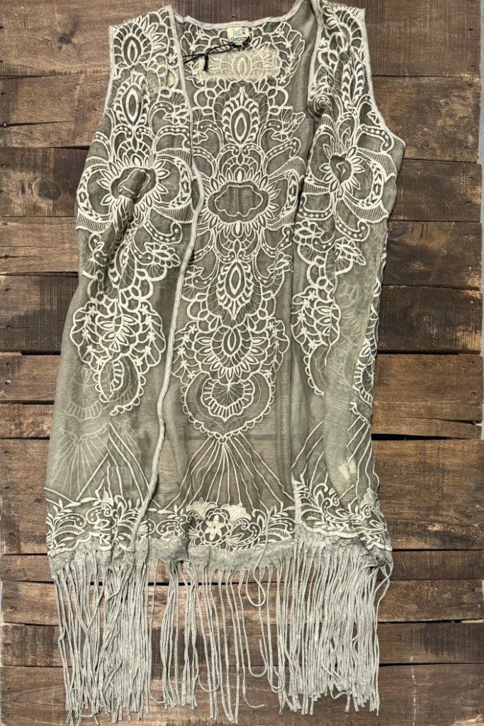 Garden Bliss Fringe Vest - Vintage Stone