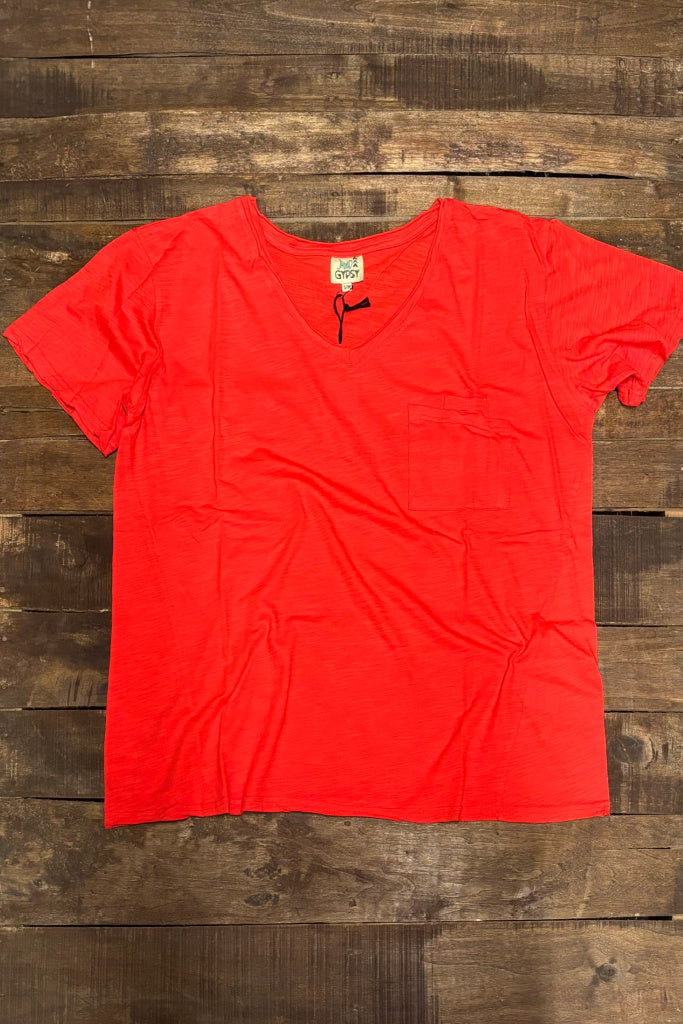 Moon Dance V-Neck Tee - Scarlet