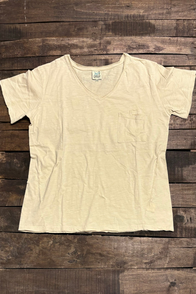 Moon Dance V-Neck Tee - Oatmeal