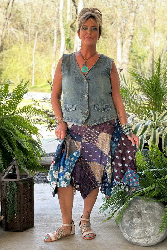 Patchwork Sunrise Skirt - Plum JG-216