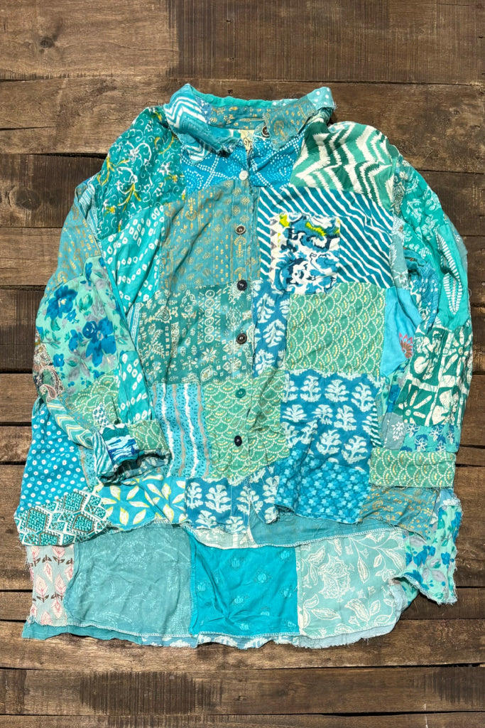 Patchwork Sunrise Top - Teal JG-138