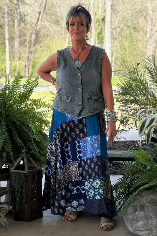 Patchwork Sunrise Wrap Skirt - Royal JG-204