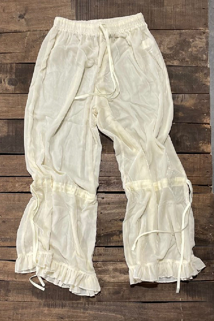 Ruffle It Up Velvet Pants - Parchment