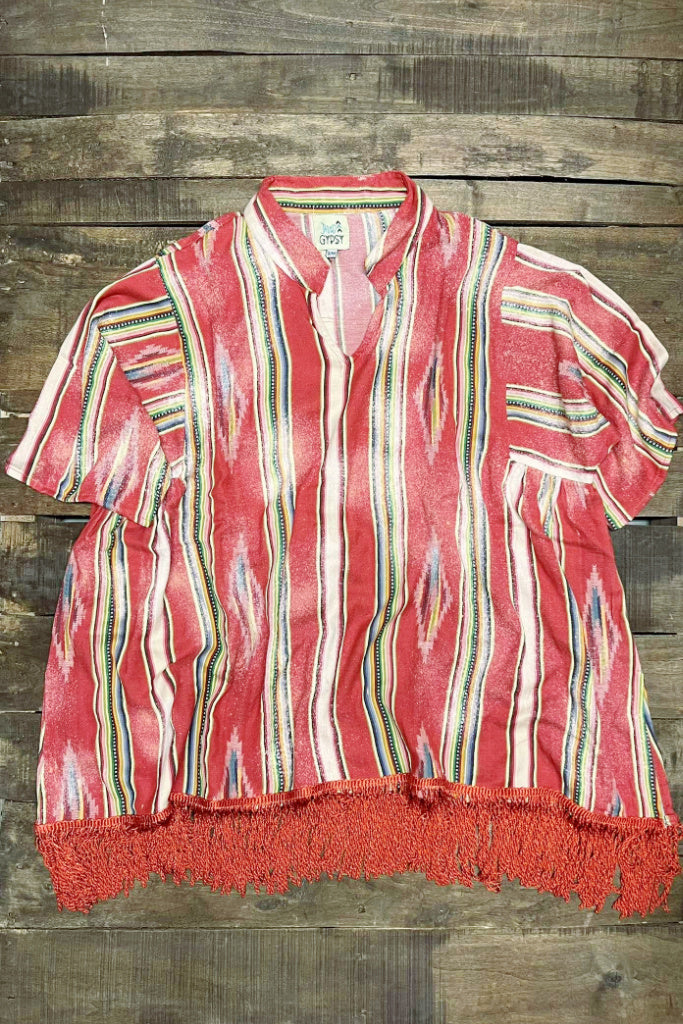 Southwest Sunset Poncho - Scarlet