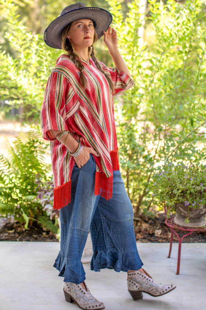 Southwest Sunset Poncho - Scarlet