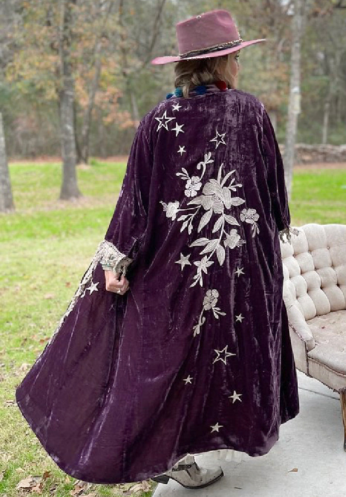 Moonlight Walk Velvet Duster - Dark Plum