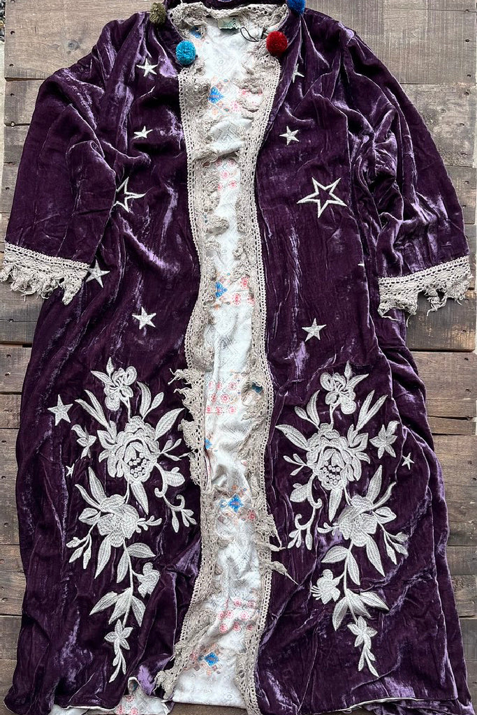 Moonlight Walk Velvet Duster - Dark Plum