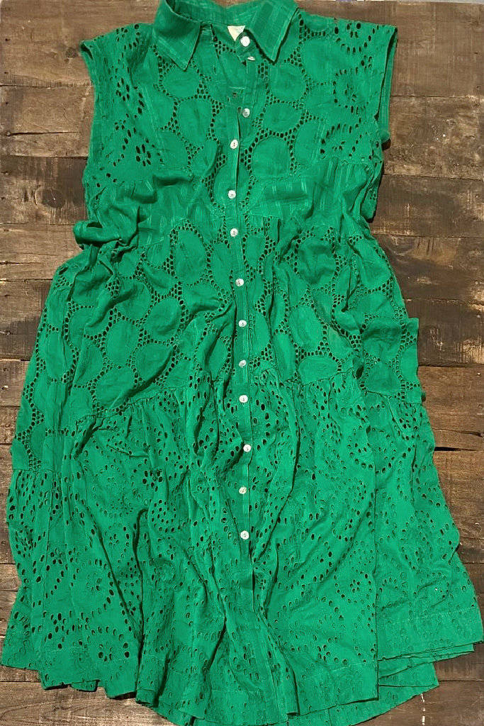 New Beginnings Eyelet Dress - Kelly Green