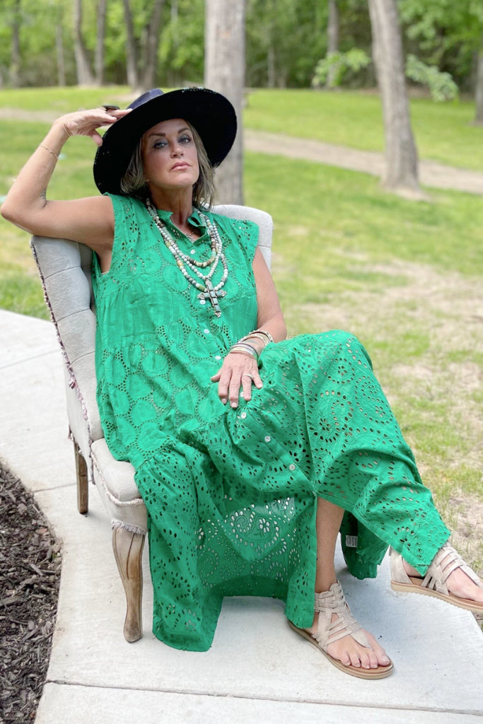 New Beginnings Eyelet Dress - Kelly Green